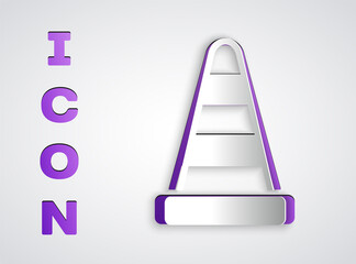 Paper cut Traffic cone icon isolated on grey background. Paper art style. Vector.