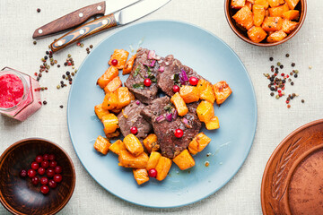Roasted beef with pumpkin