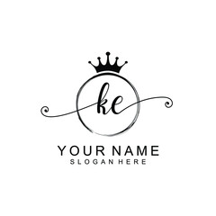 KE Initial handwriting logo template vector