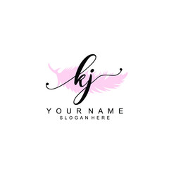 KJ Initial handwriting logo template vector