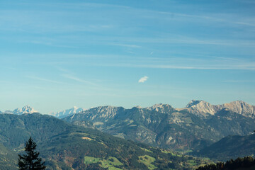 beautiful bavarian landscape with mountains and sky
