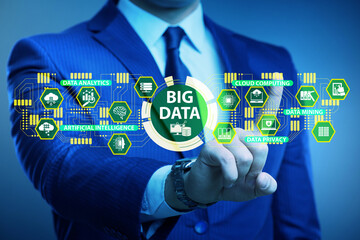 Big data concept with businessman pressing virtual button