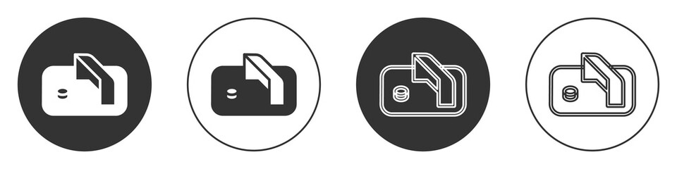 Obraz premium Black Ice hockey goal with net for goalkeeper icon isolated on white background. Circle button. Vector.