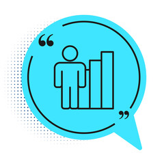 Black line Productive human icon isolated on white background. Idea work, success, productivity, vision and efficiency concept. Blue speech bubble symbol. Vector.