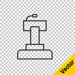 Black line Stage stand or debate podium rostrum icon isolated on transparent background. Conference speech tribune. Vector.