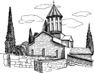 Monochrome vector church of the holy spirit illustration.