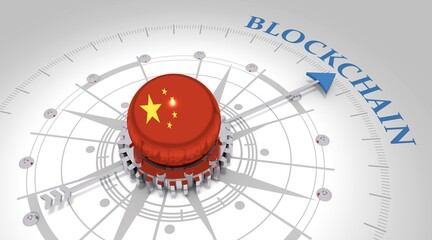 Abstract financial technology background represent blockchain. Investment financial internet technology concept. Flag of China. 3D rendering