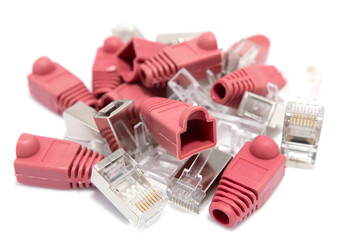 Ethernet RJ45 Connector, for modular crimp cable connection with isolated on white background....