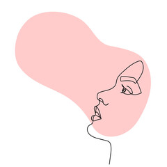 Continuous line abstract face. Modern female portrait. Hand drawn line art of woman with liquid colored shape element. Beauty fashion minimalist concept. Vector