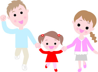 手をつないで散歩する親子