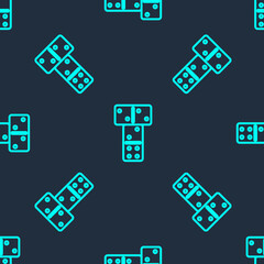 Green line Domino icon isolated seamless pattern on blue background. Vector.