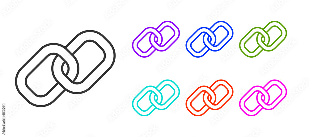 Poster black line chain link icon isolated on white background. link single. hyperlink chain symbol. set ic