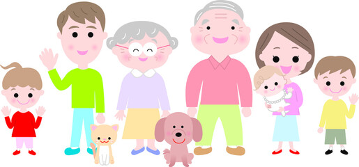 三世代家族並んで立つ