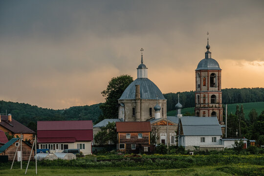Trinity Church at sunset in the village of Kremenki