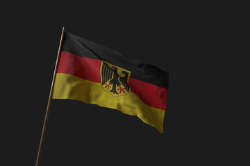 Flag of Germany flying in the wind with flag pole, 3D rendering