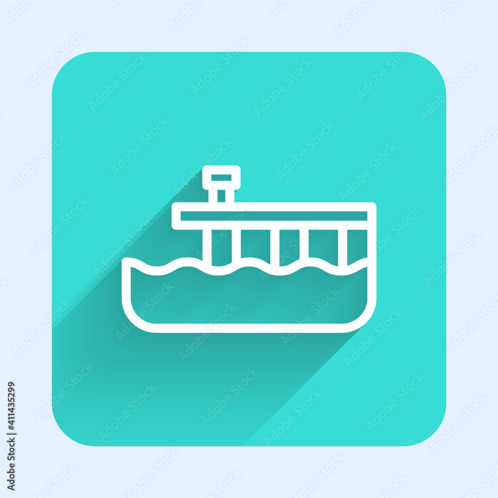 Poster white line beach pier dock icon isolated with long shadow. green square button. vector.