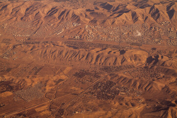 Flying over Iran. Inflight view of the Iranian villages.