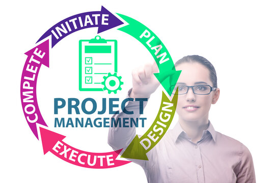 Businesswoman in project management different phases