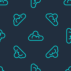 Green line Cloud weather icon isolated seamless pattern on blue background. Vector.