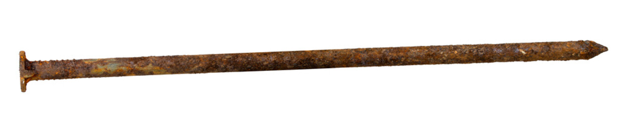 Old rusty nail isolated on white background