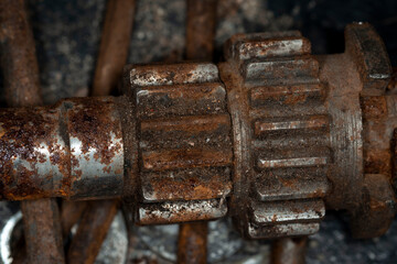 Old rusty car parts close up