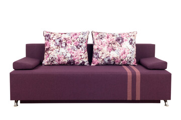 Purple sofa isolated on white background.