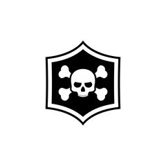 Shield with human skull icon isolated on white background