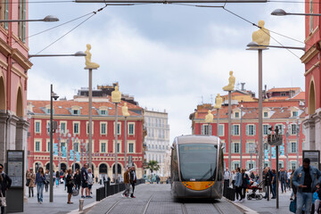 Nice/France - May 3rd 2019: Tram service in Nice, France. - obrazy, fototapety, plakaty