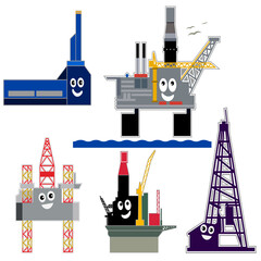 Oil rigs and offshore platforms.
Children's illustrative-graphic, symbolic, poster, multicolor, flat. - 411437884