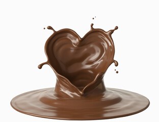 chocolate splash in shape of heart, love of chocolate isolated on white background Include clipping path
