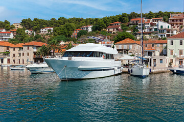 Fototapeta na wymiar Harbor at Adriatic sea. Hvar island, Croatia, popular touristic destination.