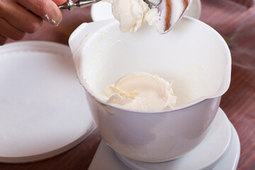 The process of making a cream for confectionery.