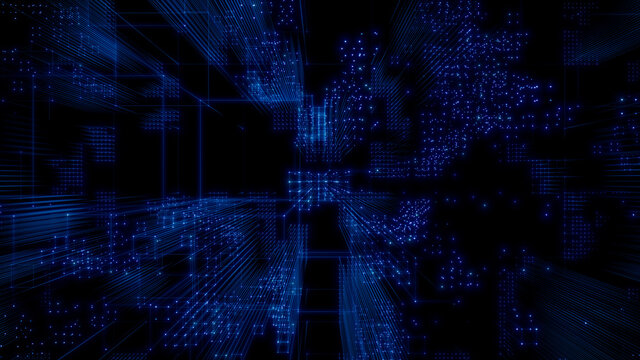 Futuristic, Blue Digital Grid background. Network Tech Wallpaper. 3D Render 