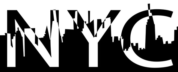 NYC typography slogan for ptint. Text and New York city silhouette eps10 vector black and white illustration.