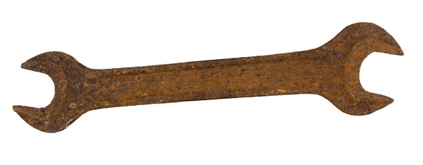 Rusty wrench isolated on white background