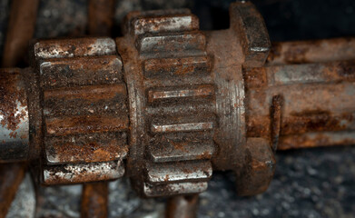 Old rusty car parts close up