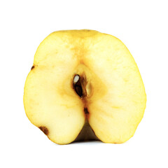 Spoiled Apple isolated on a white background. Macro photography with a large depth of field
