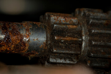 Old rusty car parts close up