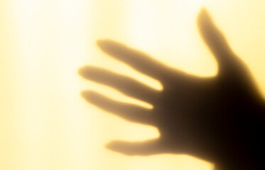 a blurred shadow of a hand on a painted wall, the shadow of a woman's hand
