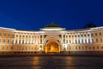 The General Staff building at night in St. Petersburg on a white night. Russia