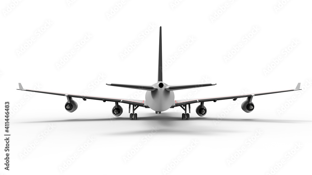 Poster 3d rendering - back view airplane