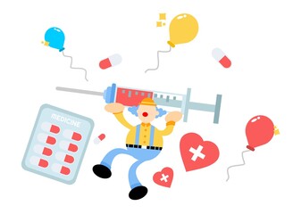 clown carnival and drug health medic industry cartoon doodle flat design style vector illustration