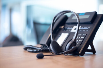 Communication support, call center and customer service help desk. VOIP headset for customer...