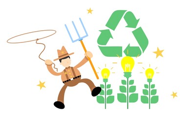 cowboy america and healthy nature light recycle cartoon doodle flat design style vector illustration