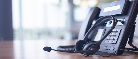 Communication support, call center and customer service help desk. VOIP headset for customer...