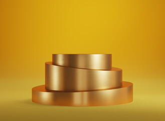 Empty metal podium for display product on yellow background. 3d illustration