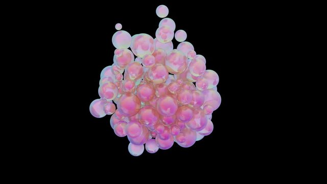 Abstract animation of appearance and flight of spheres