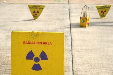 Warning signs for radiography testing work to identify the extent of the danger of radiation and...