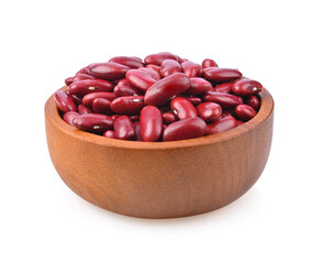 Beans. Red kidney beans in wooden bowl isolated on white background