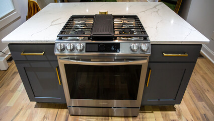 stove and granite countertop 